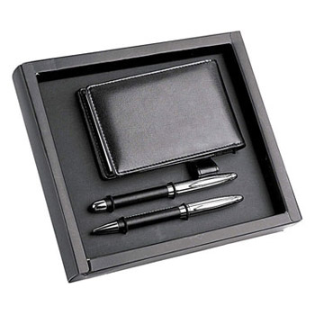 Набор: 2 ручки+визитница с блокнотом 
