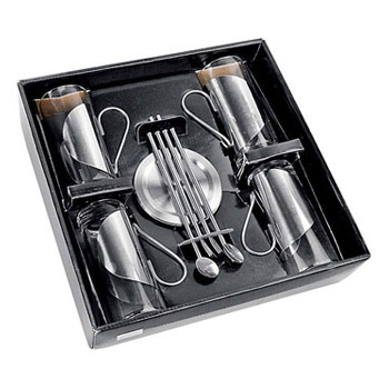 Набор: 4 стакана(205мл)+4 ложки+4 подставки под горячее 