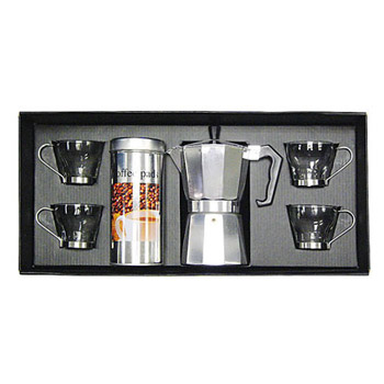 Набор: 4 чашки (115мл)+кофейник (690мл)+банка под кофе 