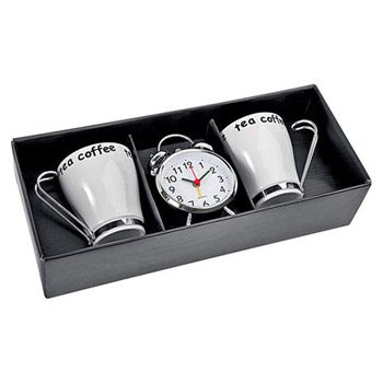 Набор"Завтрак", 2 чашки (205мл)+будильник 